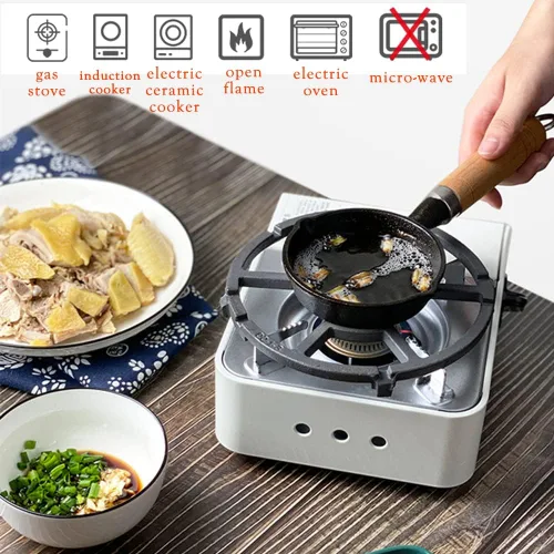 Miniatura 6 de CANDeal Mini sartén de hierro fundido con mango de madera resistente al calor, sartén para fajitas para barbacoa, tortilla, tapas y postres