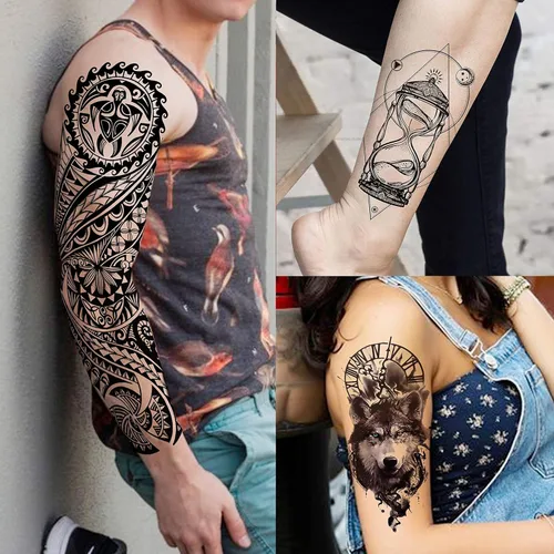 Miniatura 3 de VANTATY 20 hojas de tatuajes temporales extra grandes de brazo completo para hombres adultos, manga de tatuajes temporales de tigre, serpiente