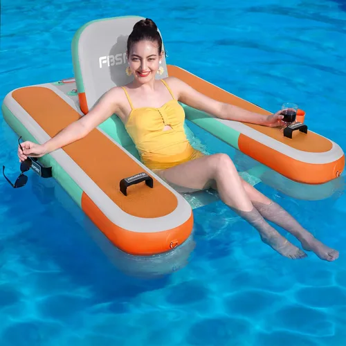 FBSPORT Tumbona inflable para piscina para adultos, silla flotante de agua, balsa flotante de piscina con soporte para tazas y respaldo para