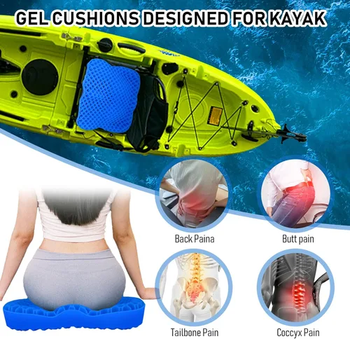 Miniatura 5 de NEW-Vi Cojín antideslizante para asiento de kayak, cojín de gel doble grueso, cojín de asiento de gel impermeable para kayak, alivio del dolor