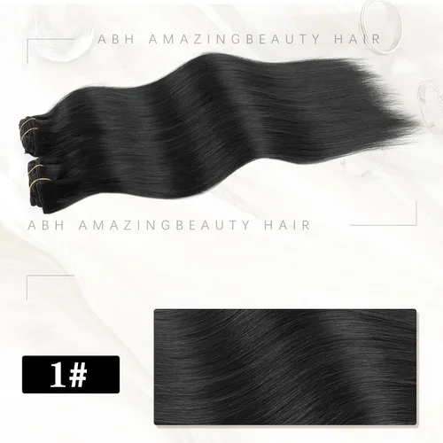 Miniatura 2 de ABH AMAZINGBEAUTY HAIR Extensiones de cabello humano negro con clip, 8 piezas de extensiones de volumen con clip, 4.23 onzas, sedoso, lacio, suave