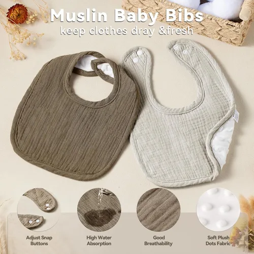 Miniatura 3 de Baberos de muselina para bebés para niños y niñas, baberos de algodón para babeo, baberos ajustables para recién nacidos para babeo y dentición 8