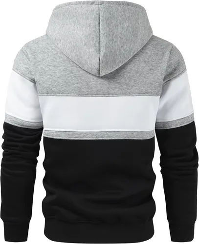Miniatura 3 de Lulucleaf Sudadera con capucha para hombre, diseño de bloques de color, casual, de vellón, manga larga, con capucha