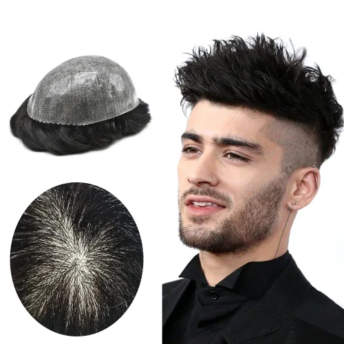 Miniatura 20 de Sistema de cabello para hombres Toupee Cabello Humano Piezas Poli Piel Toupee para Hombres Hairpiece All PU inyectado 8X10 Inch Mens Toupee Protesis