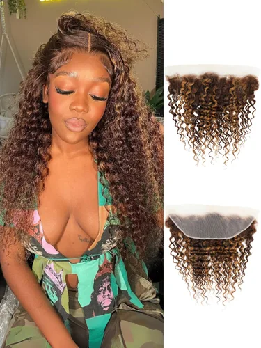Miniatura 58 de P4/27 Cabello Humano Solitario de Onda Profunda con Reflejos Rubios Miel, 12A 100% Tejido Brasileño Virgen Ondulado Grueso con Mechas Ombre Marrón