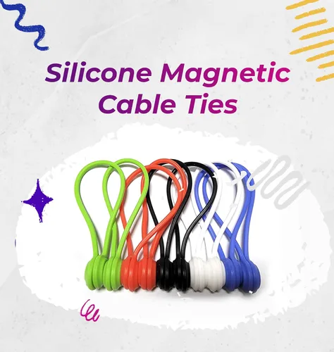 Miniatura 2 de Paquete de 20 bridas magnéticas de silicona reutilizables para cables, lazos giratorios para envolver cables en casa/oficina, organizador de cables