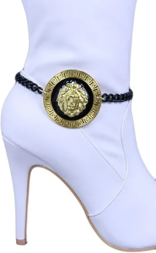 Miniatura 7 de Trendy Fashion Jewelry Pulsera de metal negro con cadena de botas occidentales para mujer, pulsera de tobillo grande león dorado para zapatos, Metal