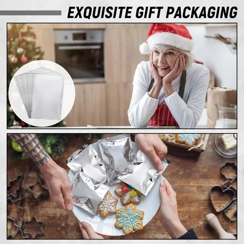 Miniatura 3 de Yexiya 200 Pcs 3.2 x 4.7 Silver Aluminum Foil Heat Seal Cookie Bags Cellophane Cookie Bags Flat Edge for Treat Chocolate Candy Desserts Snack Packs
