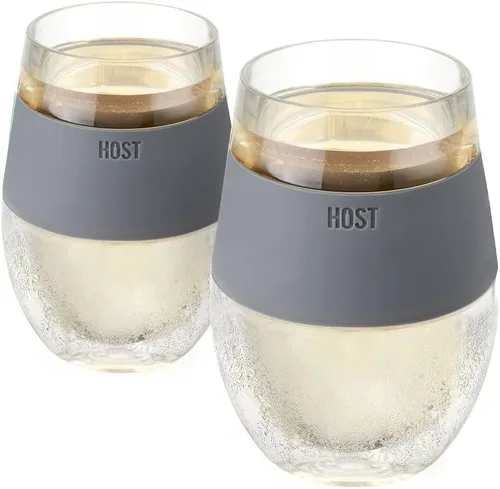 Host Set de Tazas para Vino Congelables de 2 - Tazas de Plástico de Doble Pared Aisladas para Enfriar Vino con Gel Congelable, Vasos de Vino para