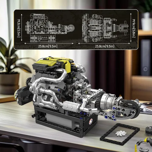 Miniatura 4 de Mould King 10207 Supercar Engine V12 Cilindro, kit de construcción de bloque en forma de V 1:1, juego de bloques de abrazadera con motor, caja