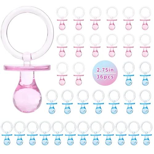 Chupetes para juego de baby shower, 36 chupetes de plástico para decoración de baby shower DIY, chupetes de baby shower de tamaño grande, decoración
