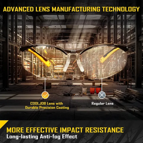 Miniatura 6 de COOLJOB Gafas de seguridad antivaho con lente transparente antiarañazos, ANSI Z87.1. Gafas de protección contra impactos y UV con tapones de oído