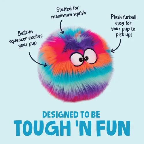 Miniatura 3 de goDog Furballz - Bola de peluche chirriante para perro, tecnología Chew Guard, color arcoíris genial, grande Furballz (arco iris fresco)