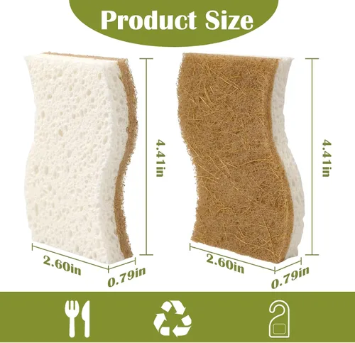 Miniatura 2 de DEBETOOL Paquete de 14 esponjas de cocina naturales, esponjas ecológicas para cocina, esponja biodegradable de celulosa y coco, esponja de limpieza