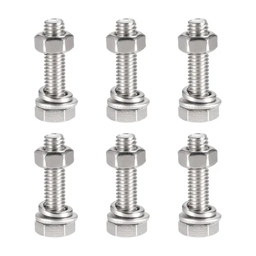 Miniatura 10 de uxcell Tornillos de cabeza hexagonal M6 x 0.787 in, tuercas, kits de arandelas planas y de bloqueo, pernos hexagonales de rosca completa de acero