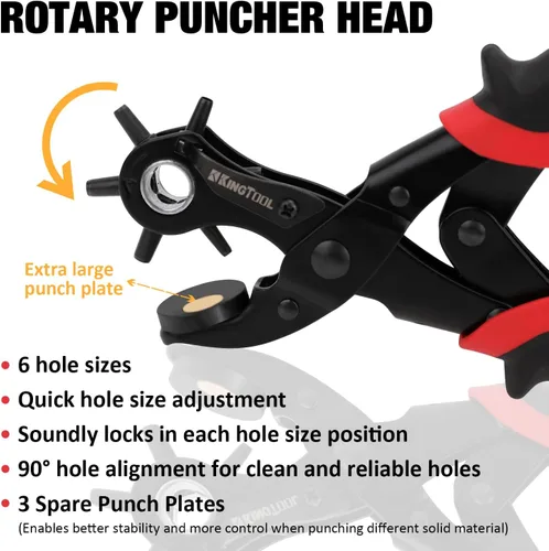 Miniatura 4 de KingTool Juego de perforadores de cuero, perforadora rotativa súper resistente, herramienta para hacer varios tamaños de agujeros