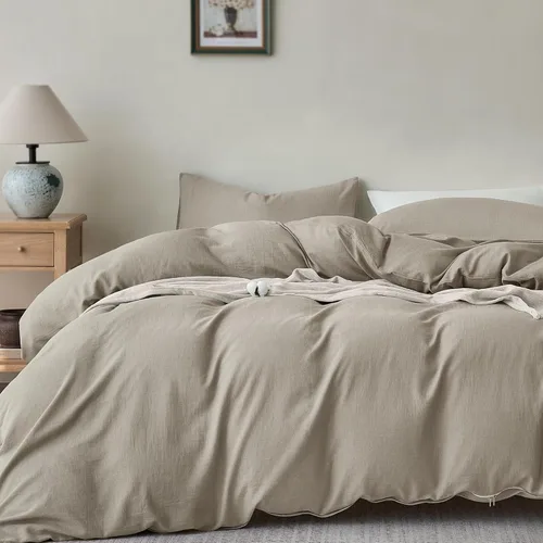 Miniatura 16 de JELLYMONI Funda de edredón tamaño individual, funda de edredón 100% algodón lavado con textura similar al lino, ropa de cama transpirable y suave