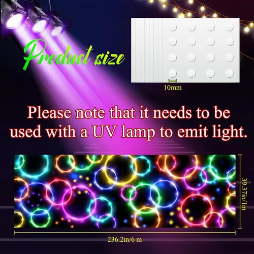 Miniatura 2 de Haull Pista de Baile con Luz Neón de 236 x 39 Pulgadas que Brilla en la Oscuridad, Corredor de Piso que Brilla en la Oscuridad, Decoraciones