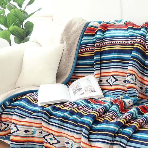 Miniatura 5 de UKELER Manta de sherpa bohemia de 80 x 60 pulgadas, manta bohemia de franela de felpa suave para cama, sofá, oficina, campamento A-bohemio