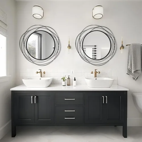 Miniatura 4 de HQiJun Espejo Redondo de Pared – Espejo Circular Grande Negro de 26.8" para Pared con Marco de Metal Decorativo Arte Duradero, Espejo Colgante