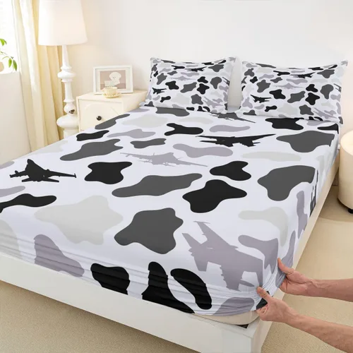 Miniatura 25 de Manfei Juego de sábana bajera de camuflaje de animales marinos, 2 piezas, diseño de camuflaje de tiburones y ballenas, con 1 funda de almohada
