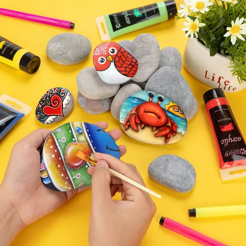Miniatura 5 de 12 piezas de rocas grandes para pintar, piedras de río para pintar, rocas lisas y planas con 12 pinceles para pinturas, roca natural para pintar