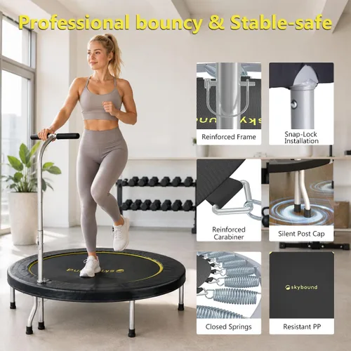 Miniatura 2 de SkyBound Mini Rebounder Trampoline for Adults Foldable Fitness Rebounder with Adjustable T-Bar Handle - 40" Exercise Trampoline for Kids & Adults