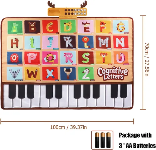 Miniatura 4 de Bluejay Alfombrilla de piano para bebé, teclado musical, juguetes de aprendizaje con 26 letras, música electrónica con tacto de animales, juguetes