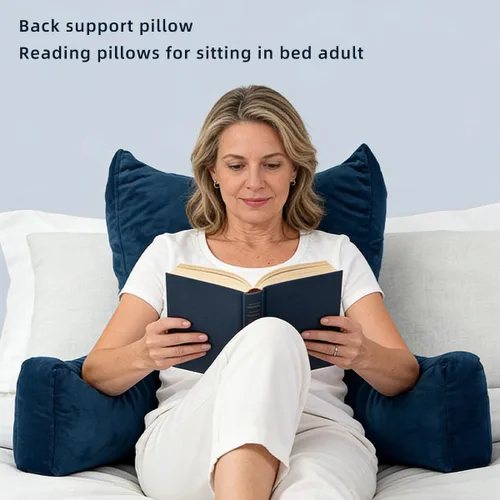 Miniatura 6 de Almohada de lectura para sentarse en la cama para adultos, almohada de espalda de espuma viscoelástica triturada con reposabrazos y bolsillos