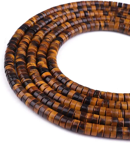 Miniatura 5 de BEADIA Cuentas espaciadoras naturales de ojo de tigre amarillo en forma de tapa, cuentas sueltas semipreciosas para hacer joyas de 6mmx3mm 38cm