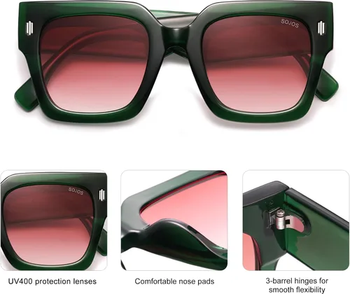 Miniatura 28 de SOJOS Gafas de sol cuadradas vintage de gran tamaño para mujer, estilo retro, de lujo, grandes, UV400 SJ2194