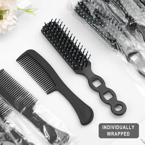 Miniatura 5 de Juego de cepillo y peine para el cabello, 100 piezas a granel para personas sin hogar envueltas individualmente, cepillo y peine ligero para mujeres