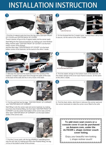 Miniatura 7 de Funda elástica de terciopelo en forma de L para sofá esquinero, 7 piezas, fundas de sofá esquinero para sofá seccional, fundas de sofá reclinables