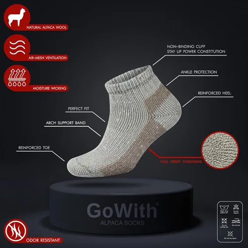 Miniatura 3 de GoWith Alpaca Wool Low-Cut Socks for Men & Women, Cushioned Terry Warm Thermal Thick Merino Blend Camping Socks