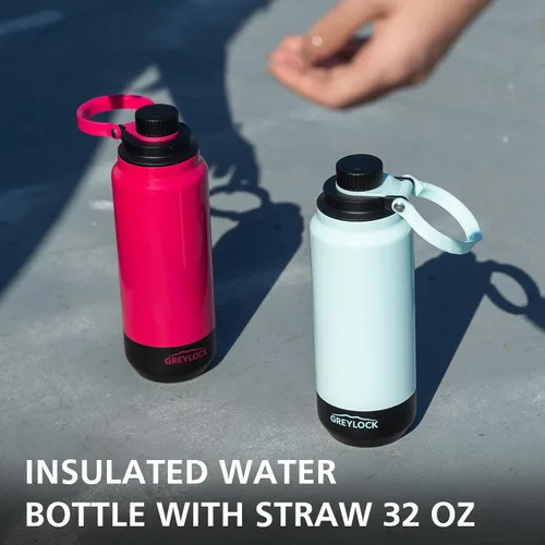 Miniatura 6 de GREYLOCK Botella de agua aislada de 24 onzas con tapa con popote, botella de acero inoxidable reutilizable a prueba de fugas, fría y caliente las 24