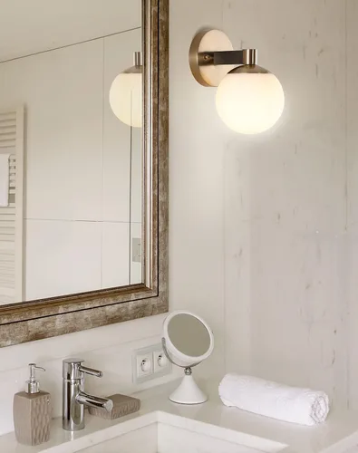 Miniatura 3 de JONATHAN Y Lámpara de pared LED de 5.75 pulgadas, color latón/negro, 1 luz de globo moderno, pantalla de vidrio esmerilado, lámpara de pared Art