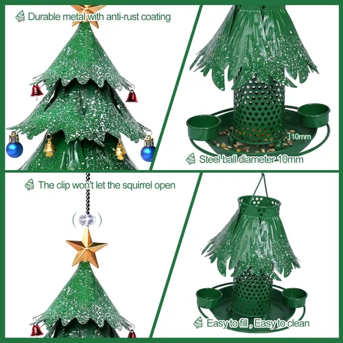 Miniatura 6 de Comederos para pájaros de árbol de Navidad para exteriores, colgantes de metal al aire libre, comederos para pájaros silvestres, cardenal como un