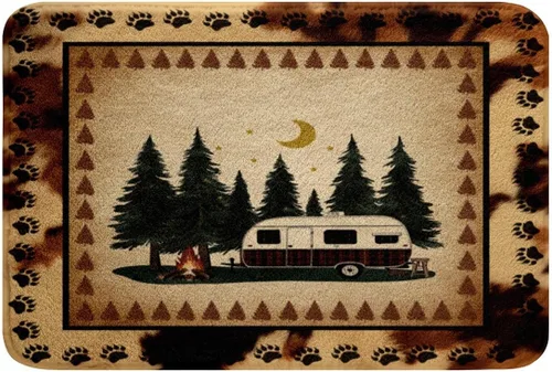 Erosebridal Happy Camping - Tapete de baño para cámper, autocaravana, auto, alfombra de baño marrón de granja 3D, alfombra de baño con patas de