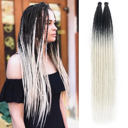 Miniatura 36 de Extensiones de rastas trenzadas bohemias de 24 pulgadas, 10 hebras de rastas sintéticas rizadas color marrón degradado con trenza de caja, rastas