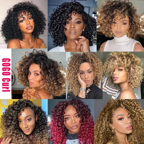 Miniatura 6 de 7 paquetes de cabello rizado de ganchillo GoGo de 6 pulgadas, pelo corto, para mujeres, rizos de playa, trenzas de ganchillo de torsión profunda