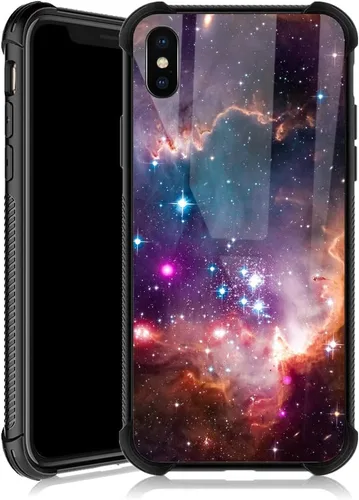 Miniatura 19 de Funda para iPhone Xs Max, diseños de girasol, estrella, cielo, cubierta trasera de cristal templado antiarañazos, esquinas reforzadas, carcasa