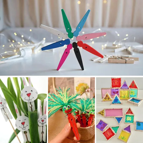 Miniatura 4 de 100 pinzas de madera de colores, alfileres de ropa de 2.9 pulgadas para manualidades, clip de lavandería, 10 alfileres de animación