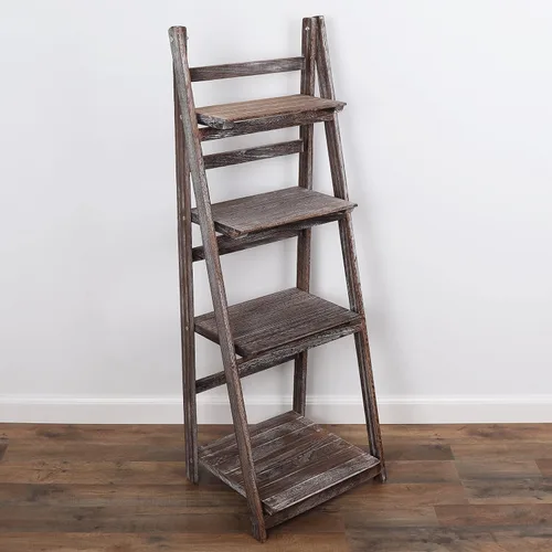 Miniatura 9 de Estante de escalera envejecido, estantería rústica inclinada para decoración del hogar (negro)