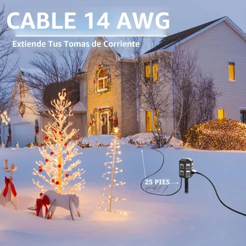 Miniatura 3 de TiFFCOFiO Regleta de Alimentación para Exteriores Resistente a la Intemperie, Cable de Extensión de 25 Pies con Estaca, 6 Enchufes con Conexión a