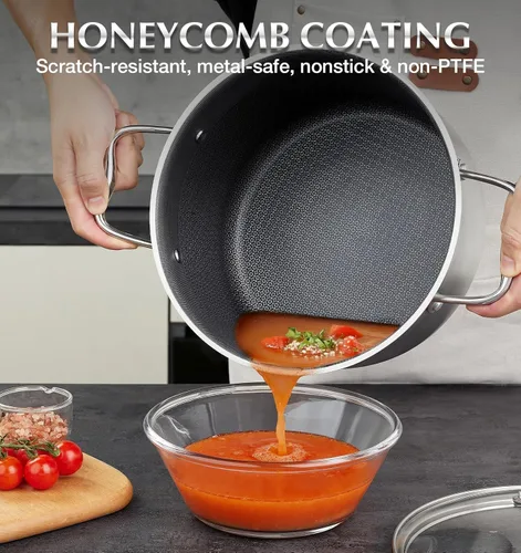 Miniatura 2 de KOCH SYSTEME CS Triply Stainless Steel Cookware Set 6 Piece, Nonstick Hybrid Pots Set 2QT & 3QT & 8QT, Kitchen Cookware Set with Honeycomb