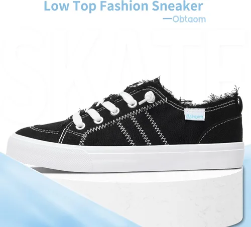 Miniatura 2 de Obtaom Play - Tenis de lona para mujer, color blanco deslavado y estampado de leopardo, sin cordones, a la moda