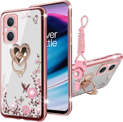 Miniatura 12 de Funda para teléfono N20, OnePlus Nord N20 5G para mujer, bonita funda protectora de TPU transparente suave con purpurina y correa de pie para Verde