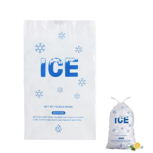 Miniatura 9 de Paquete de 100 bolsas de hielo de plástico con cordón de 20 libras, bolsas de hielo resistentes de 14 x 28 pulgadas con cuerda de plástico