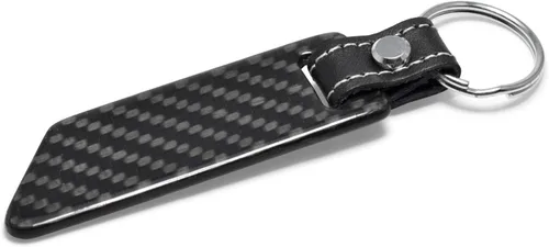 Miniatura 4 de iPick Image Para Chevrolet Corvette C7 Negro Real Fibra de Carbono Estilo Hoja con Correa de Cuero Negro Llavero Llavero, Licencia Oficial, Negro
