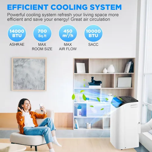 Miniatura 2 de Aire acondicionado portátil de 14000 BTU con control remoto, unidad de aire acondicionado de refrigeración independiente 3 en 1 con ventilador